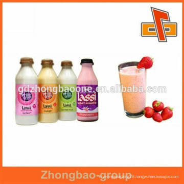 Heat sensitive plastic glass bottle label for milkshake packaging